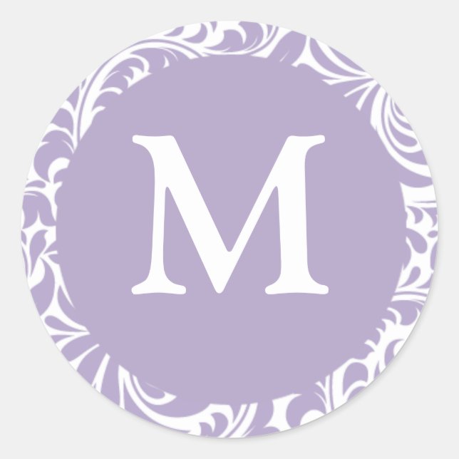 Sticker Rond Monogramme M Lavande Et Phoques Mariages Blancs (Devant)