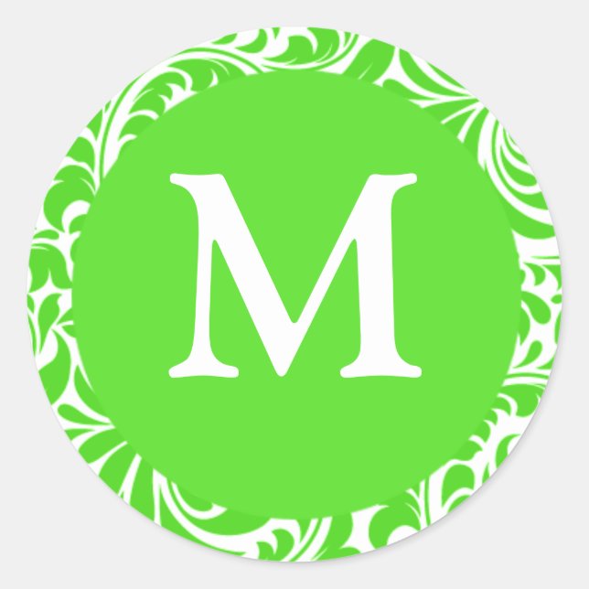 Sticker Rond Monogramme M Lime Et Mariage Blanc Faveur Phoques (Devant)