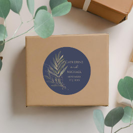 Sticker Rond Monogramme Mariage bleu or de la marine moderne