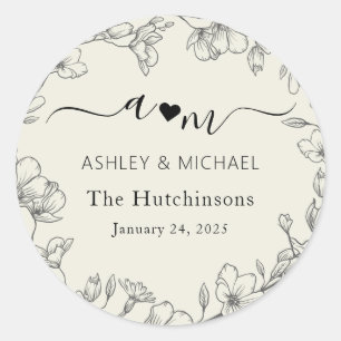 Sticker Rond Monogramme Mariage botanique moderne