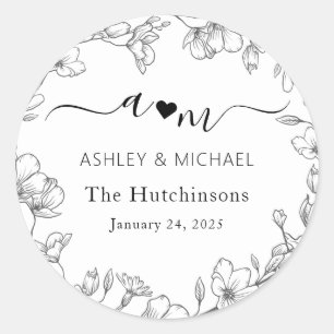 Sticker Rond Monogramme Mariage botanique moderne