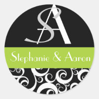Monogramme mariage damassé en noir et vert
