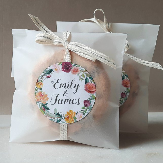 Sticker Rond Monogramme Mariage de germe de fleurs de Bourgogne (Créateur téléchargé)