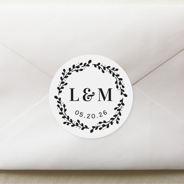 Sticker Rond Monogramme Mariage de germes botaniques (Créateur téléchargé)