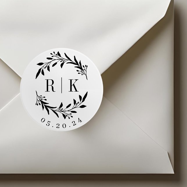 Sticker Rond Monogramme Mariage de germes botaniques (Créateur téléchargé)