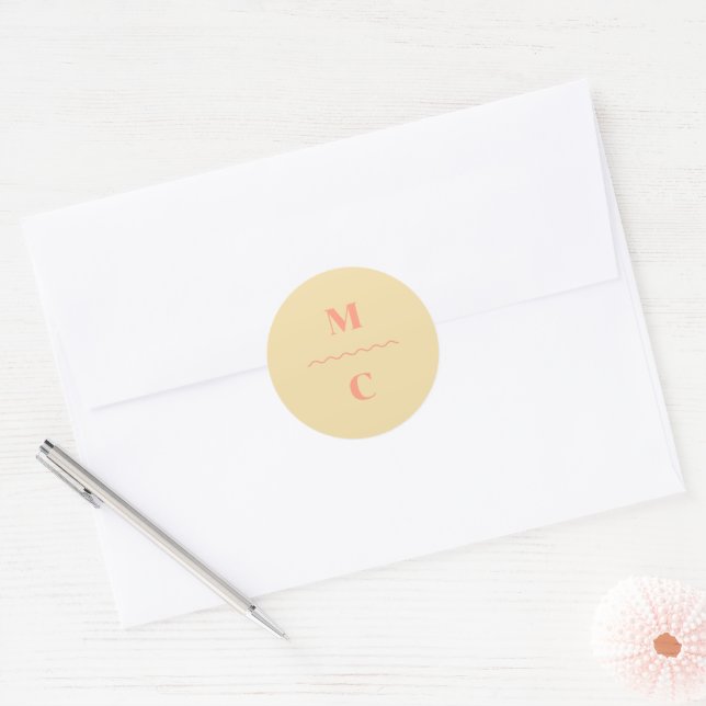 Sticker Rond Monogramme Mariage de la crosse rétro (Enveloppe)