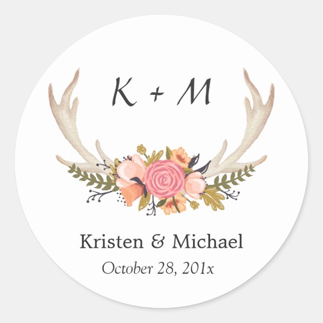 Sticker Rond Monogramme Mariage de la mariée Florale Blanche An (Devant)