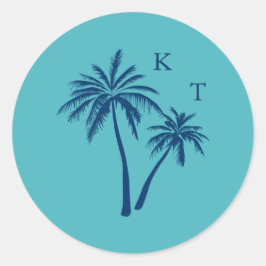 Sticker Rond Monogramme Mariage de palmier de plage tropicale