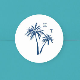 Sticker Rond Monogramme Mariage de palmier de plage tropicale