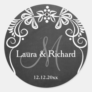 Sticker Rond Monogramme Mariage de tableau de bord personnalisé