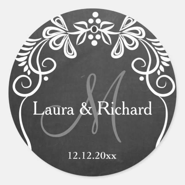 Sticker Rond Monogramme Mariage de tableau de bord personnalisé (Devant)