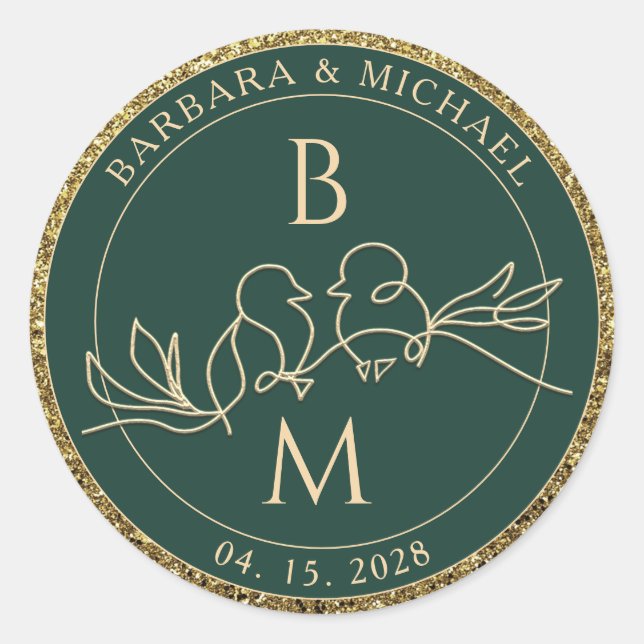 Sticker Rond Monogramme Mariage Emerald Green (Devant)