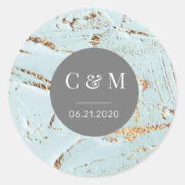 Sticker Rond monogramme mariage en or bleu texturé