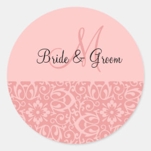Sticker Rond Monogramme mariage En rose