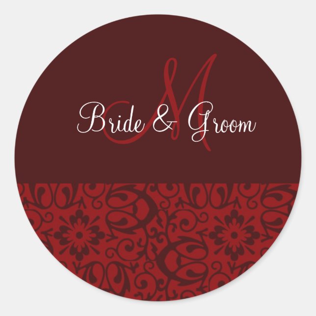 Sticker Rond Monogramme mariage En Rouge foncé (Devant)