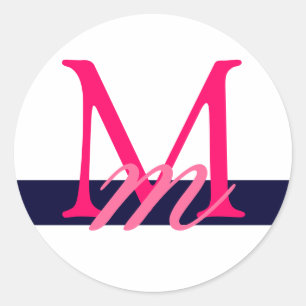 Sticker Rond Monogramme Mariage Enveloppe Sceau Blanc Marine Ro