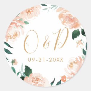 Sticker Rond Monogramme mariage floral de pêche de jardin roman