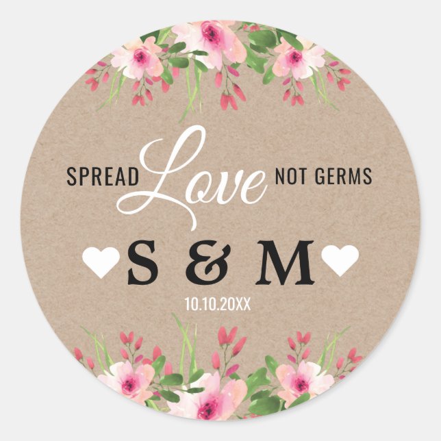 Sticker Rond Monogramme Mariage floral Kraft Spread Love (Devant)