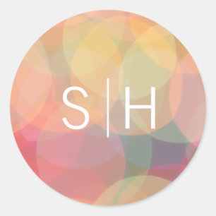 Sticker Rond Monogramme Mariage moderne Bokeh Lights