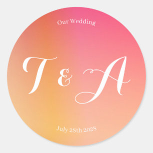 Sticker Rond Monogramme mariage moderne Sunset Ombre