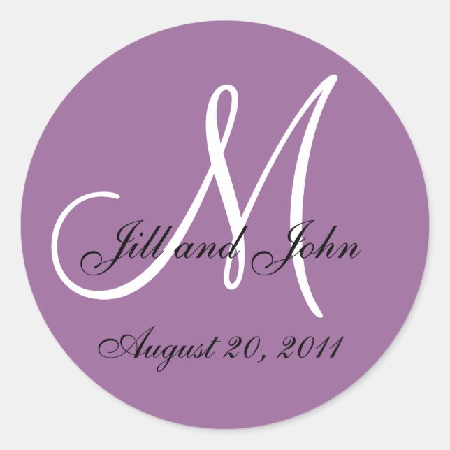 Sticker Rond Monogramme Mariage Première Mariée Groom Mauve Sea (Devant)