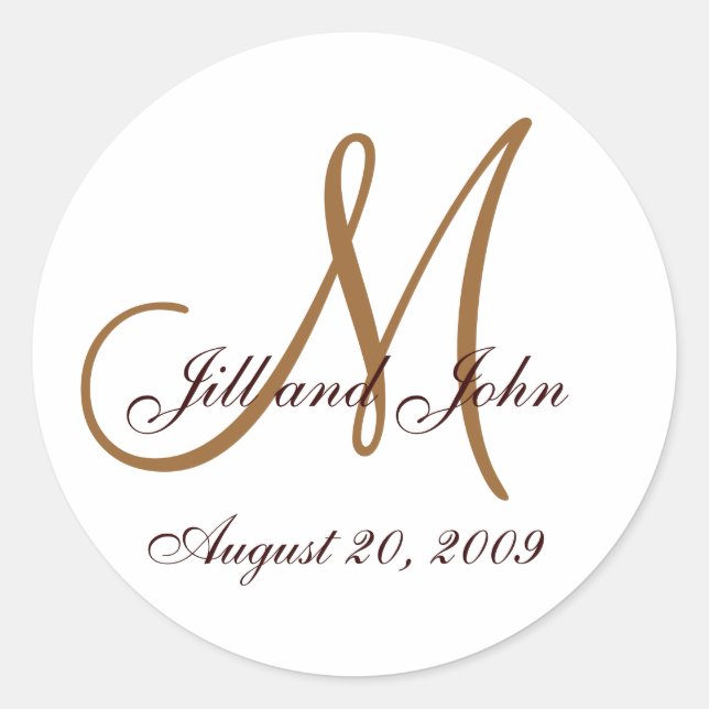 Sticker Rond Monogramme Mariage Première mariée Groom Sceau Bro (Devant)