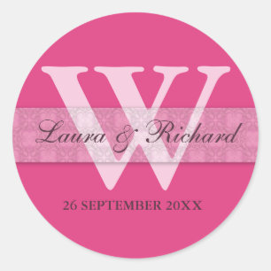 Sticker Rond Monogramme Mariage Rose Mariée Et Pièce