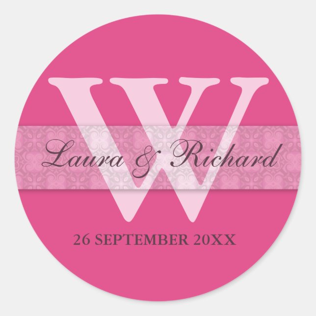Sticker Rond Monogramme Mariage Rose Mariée Et Pièce (Devant)