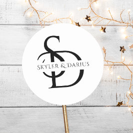 Sticker Rond Monogramme Mariage Simple Personnalisé Avec Nom