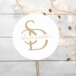 Sticker Rond Monogramme Mariage Simple Personnalisé Avec Nom