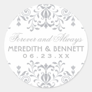 Sticker Rond Monogramme Mariage Vintage argenté