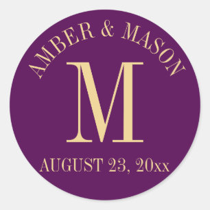 Sticker Rond Monogramme Mariage violet et or