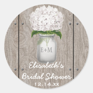 Sticker Rond Monogramme Mason Jar Blanc Hydrangea Fête des mari