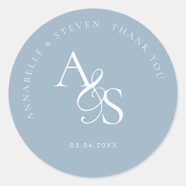 Sticker Rond Monogramme, Merci Mariage (Devant)