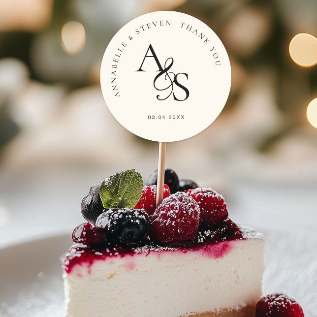 Sticker Rond Monogramme, Merci Mariage (Personalized, Elegant, Classic, Monogram, Beige, "Thank You" Wedding Sticker.)