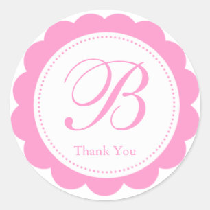 Sticker Rond Monogramme Merci rose blanc à échalotes