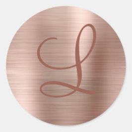Sticker Rond Monogramme métal brossé Chic Rose or initial