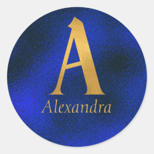 Sticker Rond Monogramme métallique bleu et or A