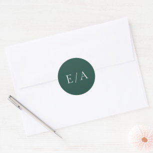 Sticker Rond Monogramme minimal Élégant Mariage vert émeraude