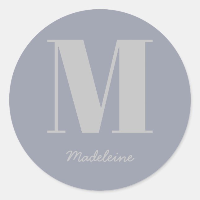 Sticker Rond Monogramme minimal moderne Nom gris initial (Devant)