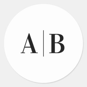 Sticker Rond Monogramme minimaliste de Mariage noir et blanc mo
