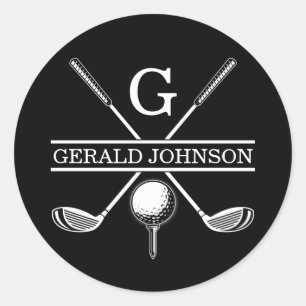 Sticker Rond Monogramme minimaliste Élégant Personnalisé Golf