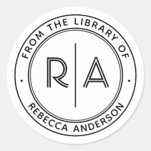 Sticker Rond Monogramme minimaliste moderne La bibliothèque de 