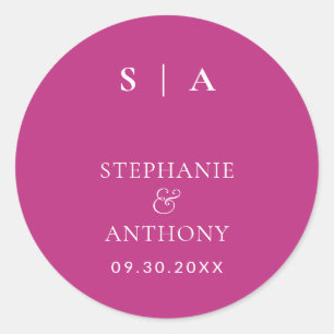 Sticker Rond Monogramme minimaliste moderne Magenta, Mariage bl