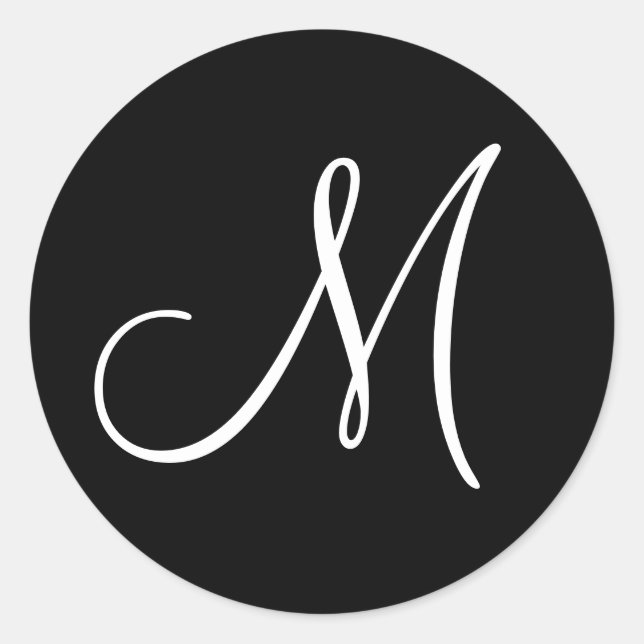 Sticker Rond Monogramme Modèle Enveloppe Mariage Sceau noir bla (Devant)