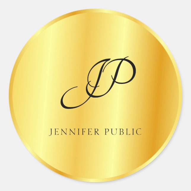 Sticker Rond Monogramme Modèle Faux Gold Metallic Look (Devant)