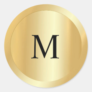 Sticker Rond Monogramme Modèle personnalisé Faux Gold Elegant