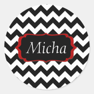Sticker Rond Monogramme moderne blanc et noir de Chevron