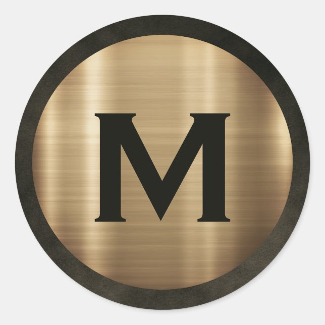 Sticker Rond Monogramme Moderne en Or Brossé (Devant)