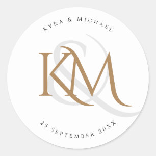 Sticker Rond Monogramme moderne Gold Script Blanc élégant maria
